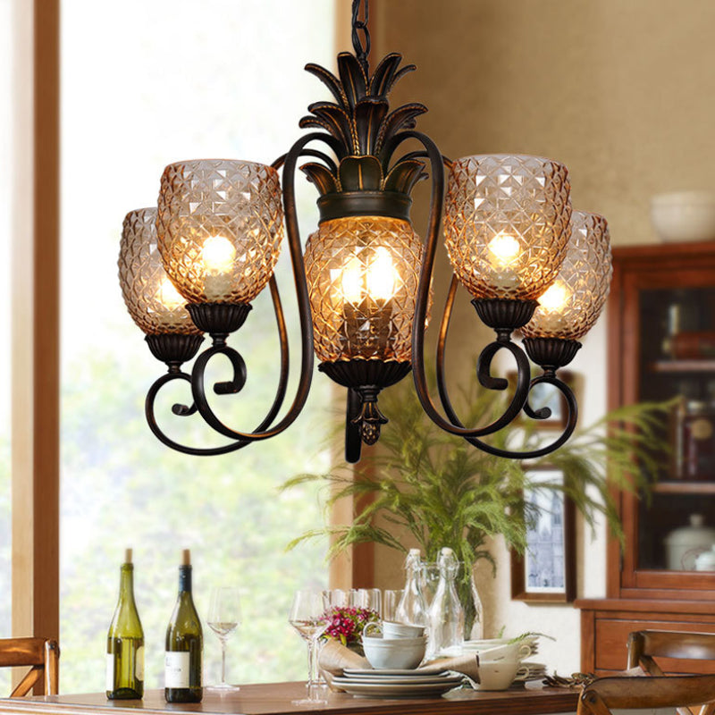 Black Chandelier Pendant Light With Prismatic Glass Shade - Traditional Bedroom Ceiling Lamp (5/7