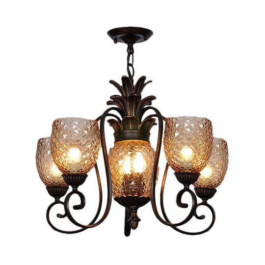 Black Chandelier Pendant Light With Prismatic Glass Shade - Traditional Bedroom Ceiling Lamp (5/7