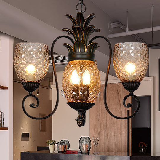 Black Chandelier Pendant Light With Prismatic Glass Shade - Traditional Bedroom Ceiling Lamp (5/7