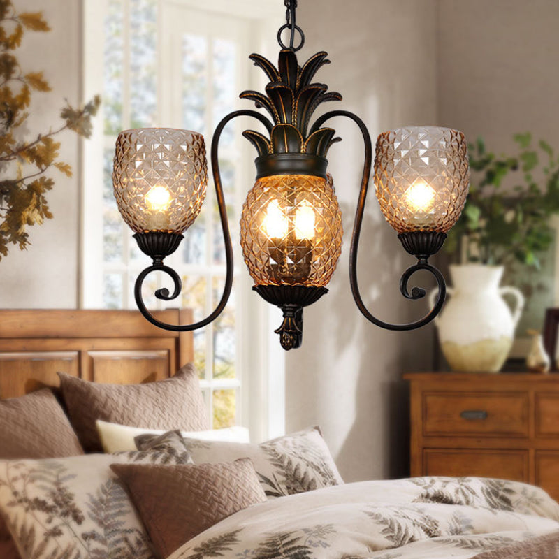 Black Chandelier Pendant Light With Prismatic Glass Shade - Traditional Bedroom Ceiling Lamp (5/7