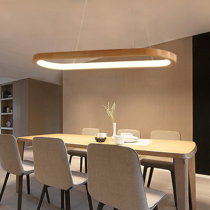 Modern Minimalist Wooden Led Strip Pendant Light For Restaurants