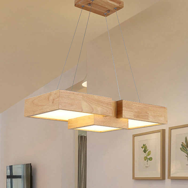 Japanese Style Wooden Led Pendant Lights For Restaurants - Rectangular Solid Wood Island Lamps