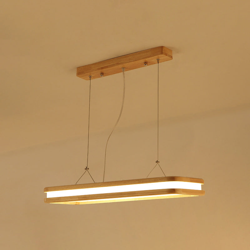 Rectangular Wood Island Pendant Light - Nordic Led Dining Room Fixture In Beige / 35.5 Natural