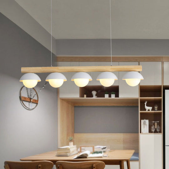 Minimalist Wood Island Pendant - Grey Dome-Shaped Hanging Light 5 /