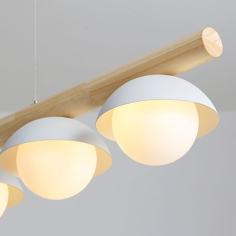 Minimalist Wood Island Pendant - Grey Dome-Shaped Hanging Light