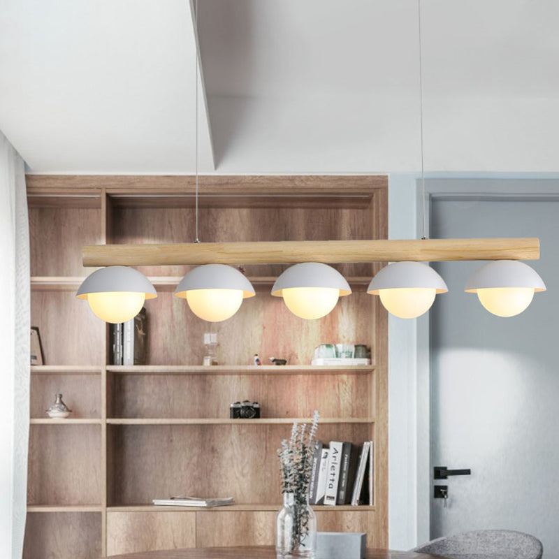 Minimalist Wood Island Pendant - Grey Dome-Shaped Hanging Light