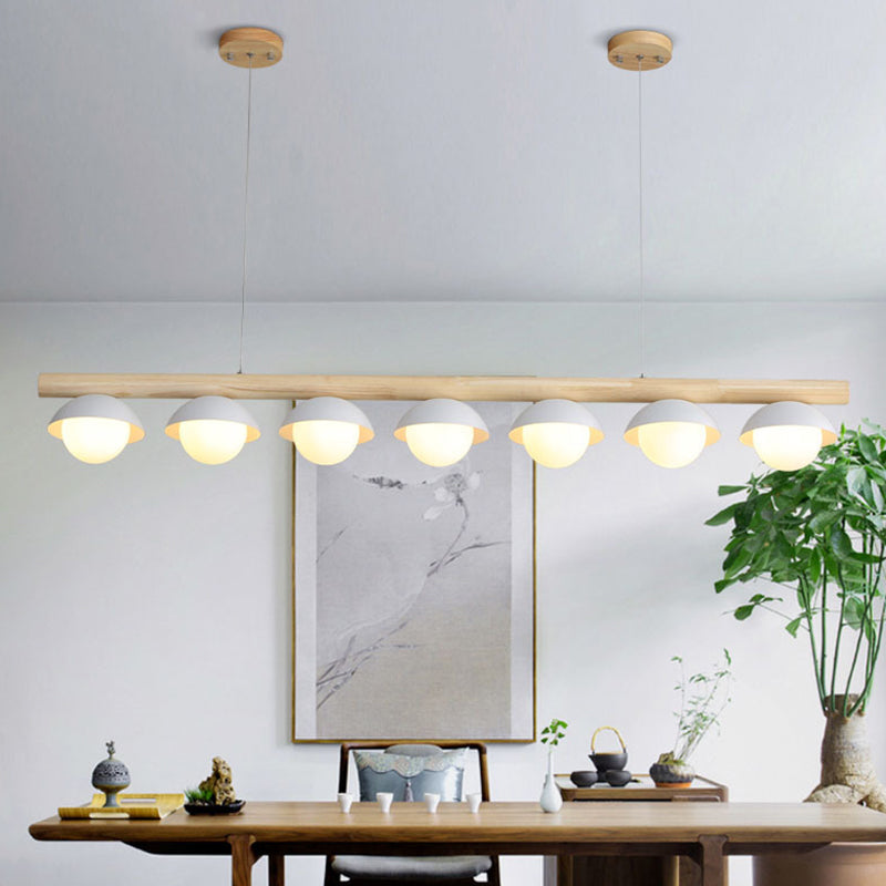 Minimalist Wood Island Pendant - Grey Dome-Shaped Hanging Light 7 /