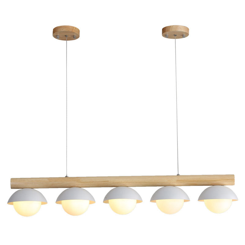 Minimalist Wood Island Pendant - Grey Dome-Shaped Hanging Light