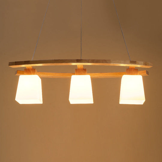 Nordic Wood Pendant Light With Glass Lampshade For Dining Table