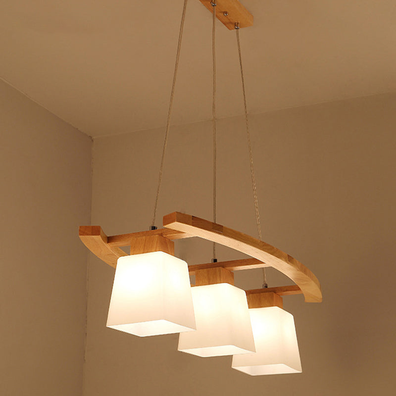 Nordic Wood Pendant Light With Glass Lampshade For Dining Table