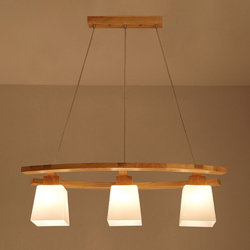 Nordic Wood Pendant Light With Glass Lampshade For Dining Table