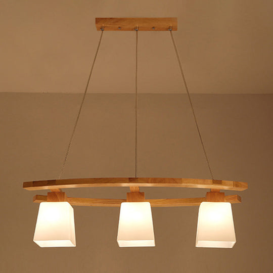 Nordic Wood Pendant Light With Glass Lampshade For Dining Table