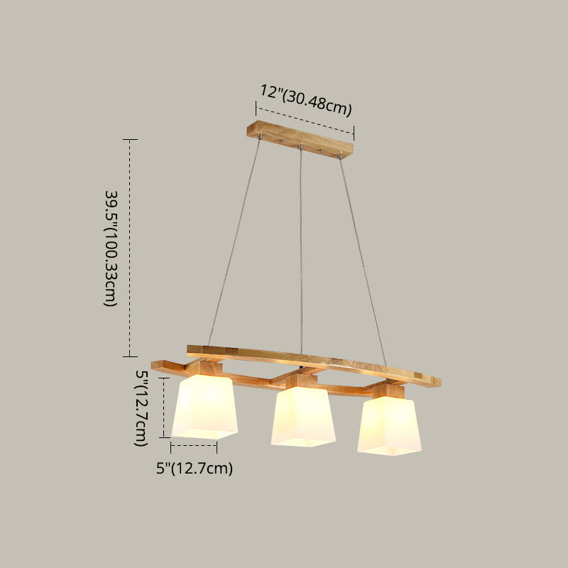 Nordic Wood Pendant Light With Glass Lampshade For Dining Table