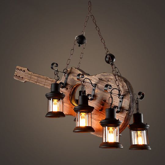 Art Deco Industrial Guitar Pendant Light With Wood And Black Metal Finish