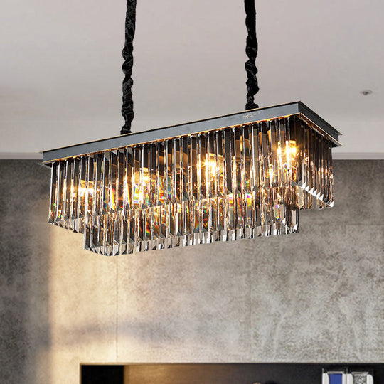 Smoke Gray Crystal Block Rectangle Chandelier Lamp - Traditional 8/11 Heads Matte Black Hanging