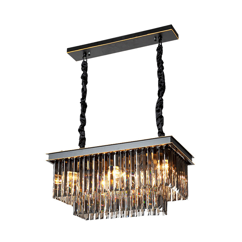 Smoke Gray Crystal Block Rectangle Chandelier Lamp - Traditional 8/11 Heads Matte Black Hanging