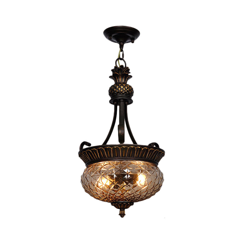 Country Black Chandelier Pendant Light With Clear Prismatic Glass Shade - 2-Light Dining Room