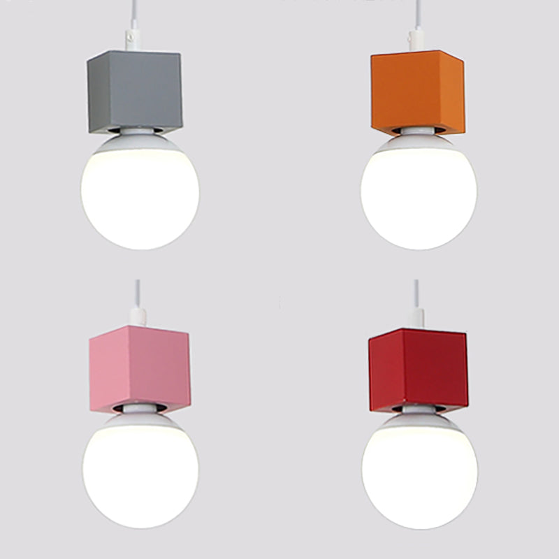 Stylish Loft Bare Bulb Ceiling Hanging Light - Metallic Pendant Lighting with Square Design in Grey/Red