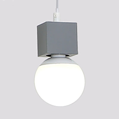 Stylish Square Design Ceiling Light: Metallic Pendant With Bare Bulb - Grey/Red Grey