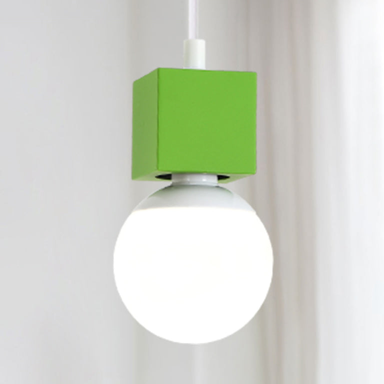 Stylish Square Design Ceiling Light: Metallic Pendant With Bare Bulb - Grey/Red Green