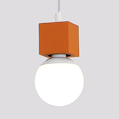 Stylish Loft Bare Bulb Ceiling Hanging Light - Metallic Pendant Lighting with Square Design in Grey/Red