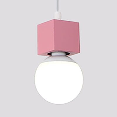 Stylish Loft Bare Bulb Ceiling Hanging Light - Metallic Pendant Lighting with Square Design in Grey/Red