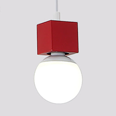 Stylish Loft Bare Bulb Ceiling Hanging Light - Metallic Pendant Lighting with Square Design in Grey/Red