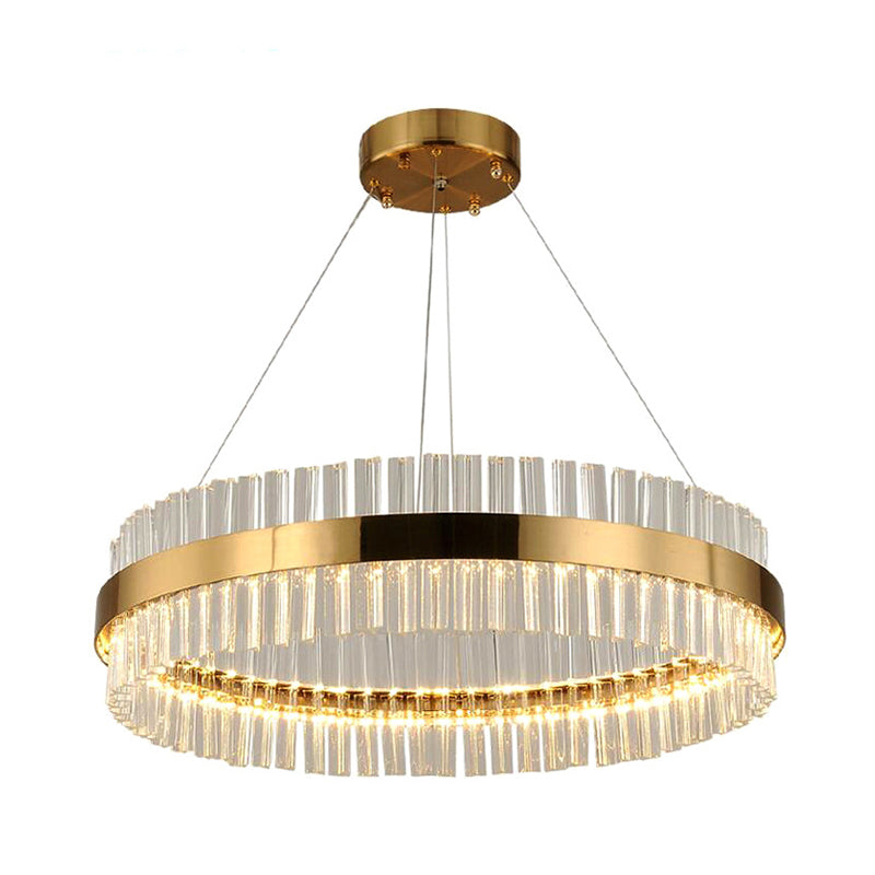 Postmodern Crystal Rod Gold Led Chandelier Light - Circular Ceiling Hanging Fixture Multiple Width