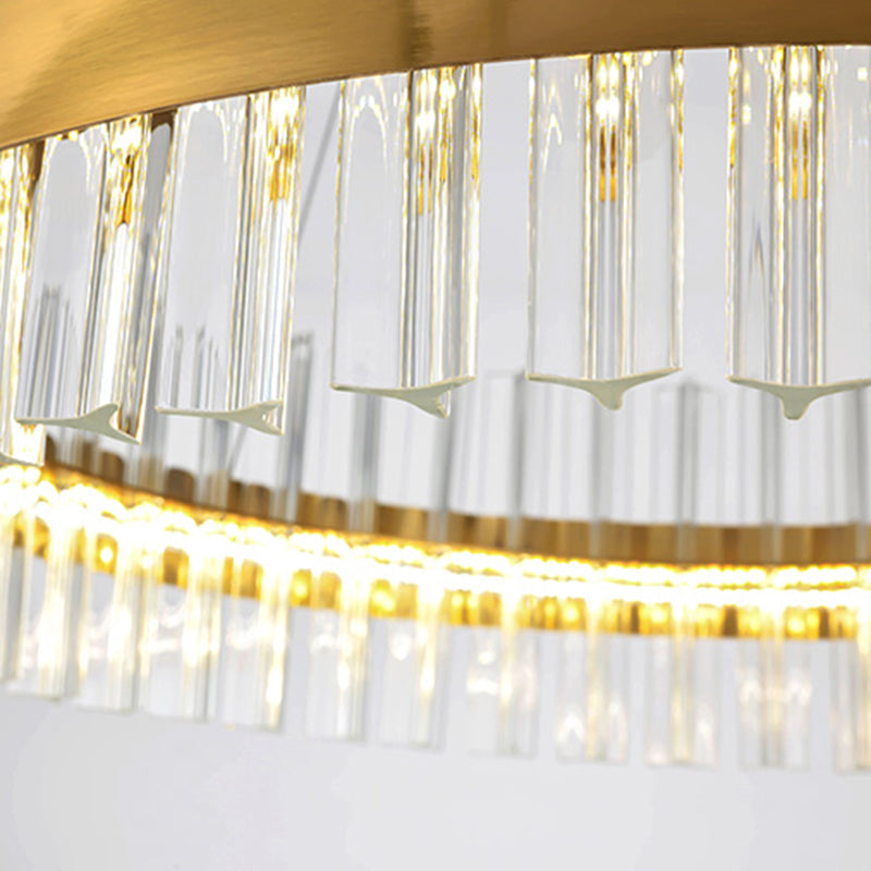 Postmodern Crystal Rod Gold Led Chandelier Light - Circular Ceiling Hanging Fixture Multiple Width