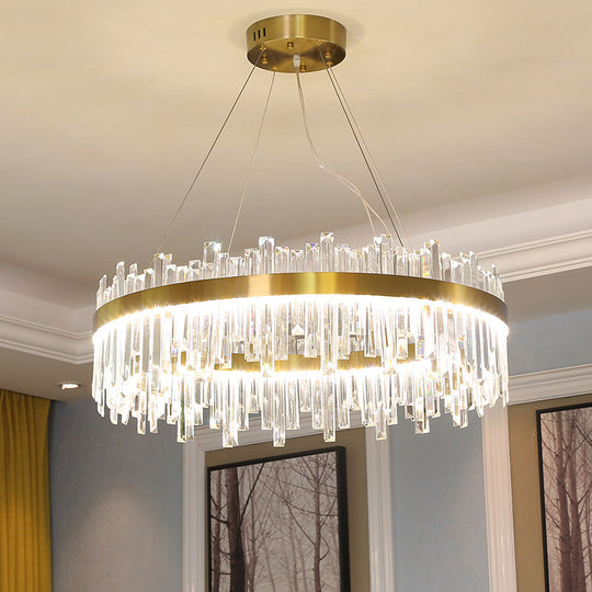 Gold Circle Led Chandelier Lamp - Postmodern Crystal Block Multiple Sizes Available