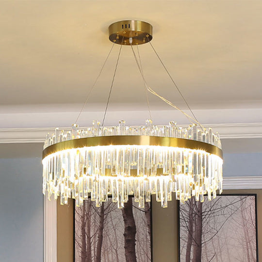 Gold Circle Led Chandelier Lamp - Postmodern Crystal Block Multiple Sizes Available