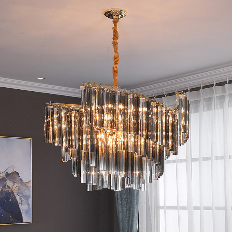 Smoke Gray Postmodern Spiral Chandelier With Crystal Rod - 5/10 Head Living Room Hanging Lamp