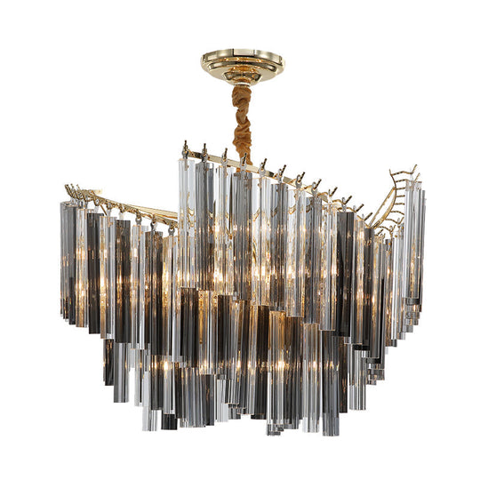 Smoke Gray Postmodern Spiral Chandelier With Crystal Rod - 5/10 Head Living Room Hanging Lamp