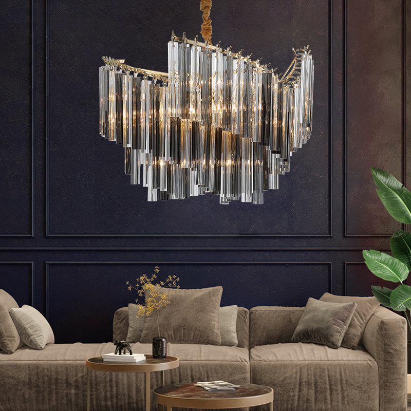 Smoke Gray Postmodern Spiral Chandelier With Crystal Rod - 5/10 Head Living Room Hanging Lamp