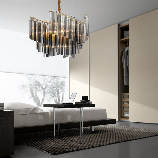 Smoke Gray Postmodern Spiral Chandelier With Crystal Rod - 5/10 Head Living Room Hanging Lamp