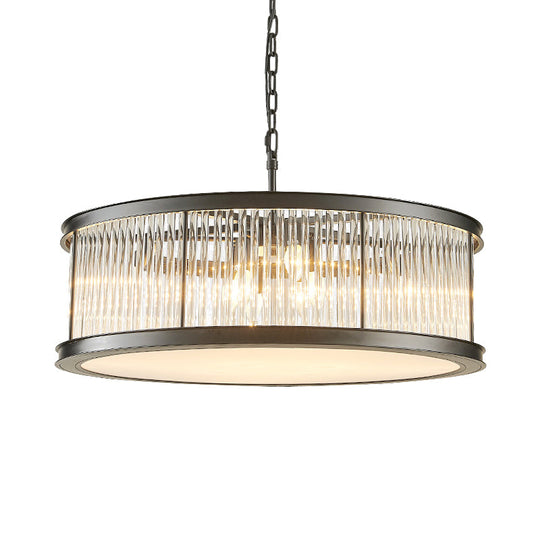 Modern Crystal Drum Chandelier - 6-Light Black/Brass Hanging Light Fixture For Living Room