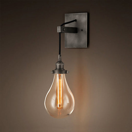 Industrial Black Wall Sconce With Clear Glass Shade And 1 Light For Living Room