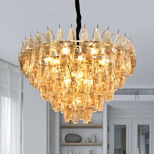 Modern Amber Glass Cone Hanging Ceiling Light With 7/9 Heads - Perfect Chandelier For Living Room