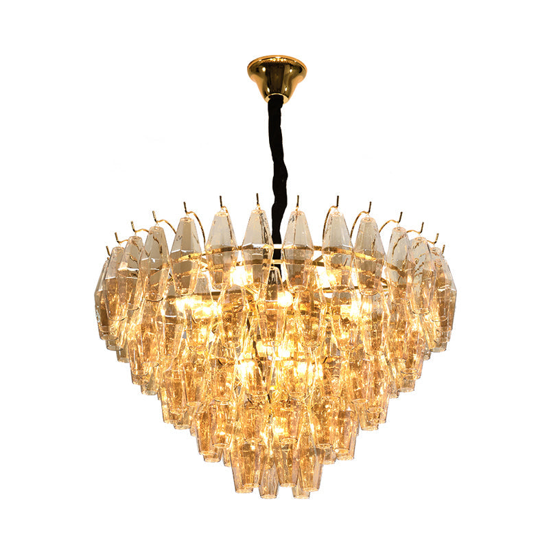 Modern Amber Glass Cone Hanging Ceiling Light With 7/9 Heads - Perfect Chandelier For Living Room