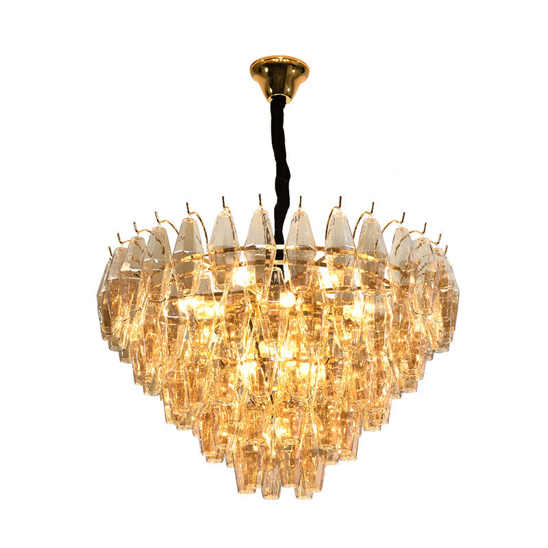 Modern Amber Glass Cone Hanging Ceiling Light With 7/9 Heads - Perfect Chandelier For Living Room