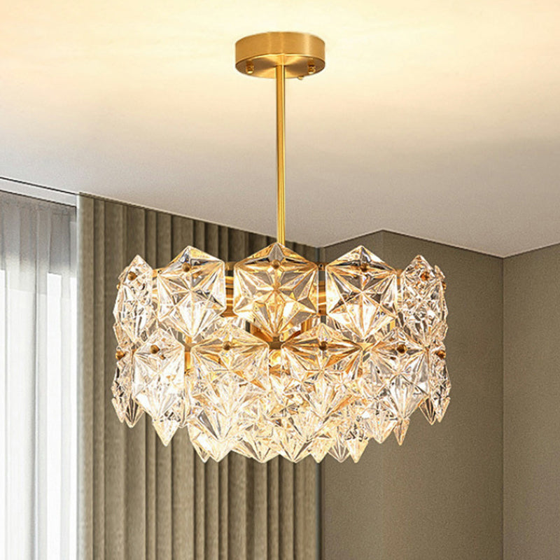 Hexagonal Gold Crystal Hanging Lamp Kit - Postmodern Ceiling Light (8/9 Heads)