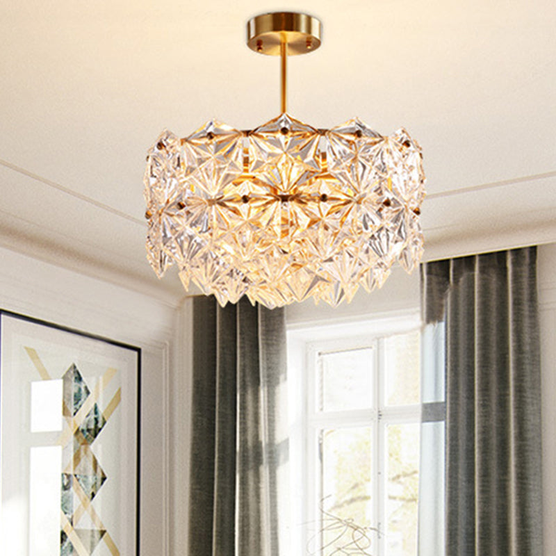 Hexagonal Gold Crystal Hanging Lamp Kit - Postmodern Ceiling Light (8/9 Heads)