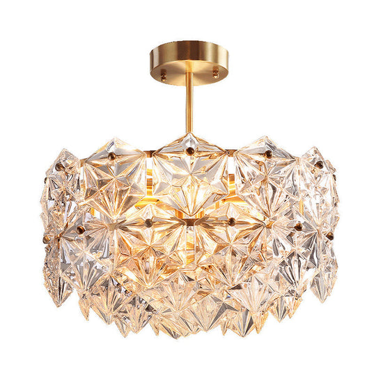 Hexagonal Gold Crystal Hanging Lamp Kit - Postmodern Ceiling Light (8/9 Heads)