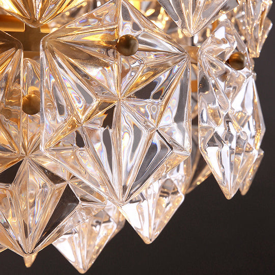 Hexagonal Gold Crystal Hanging Lamp Kit - Postmodern Ceiling Light (8/9 Heads)