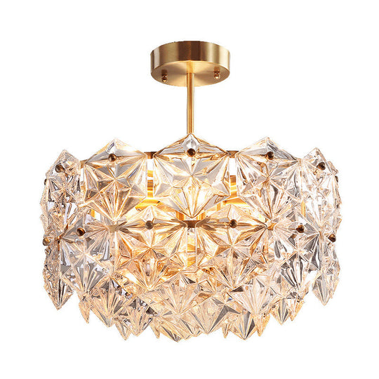 Hexagonal Gold Crystal Hanging Lamp Kit - Postmodern Ceiling Light (8/9 Heads)