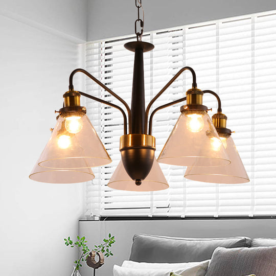 Traditional Black And Gold 3/5/6-Light Conical Chandelier Pendant With Clear Glass Shade 5 /