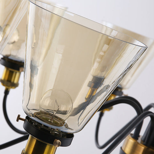 Traditional Black And Gold 3/5/6-Light Conical Chandelier Pendant With Clear Glass Shade