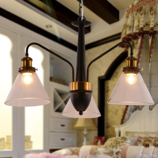 Traditional Black And Gold 3/5/6-Light Conical Chandelier Pendant With Clear Glass Shade 3 /