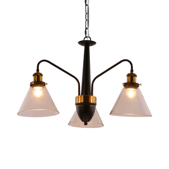 Traditional Black And Gold 3/5/6-Light Conical Chandelier Pendant With Clear Glass Shade