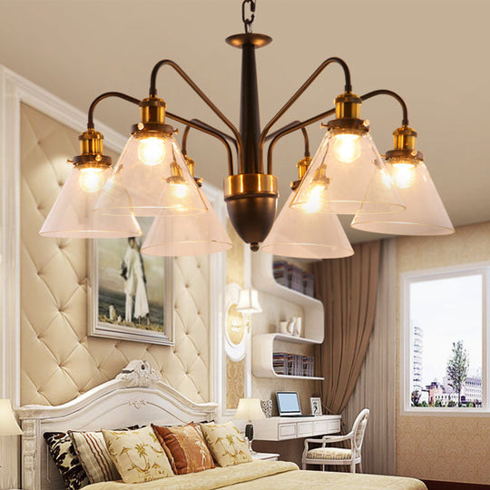 Traditional Black And Gold 3/5/6-Light Conical Chandelier Pendant With Clear Glass Shade 6 /